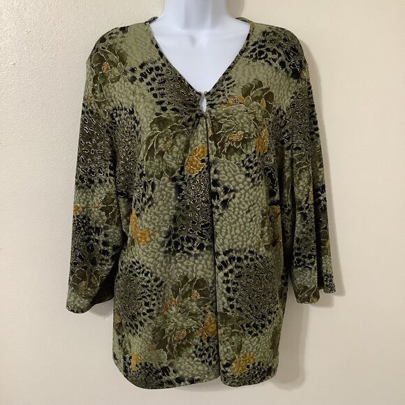 Vintage Y2K Fairy Grunge Boho Fairycore Green Animal Print Peasant Blouse XL - Picture 1 of 9